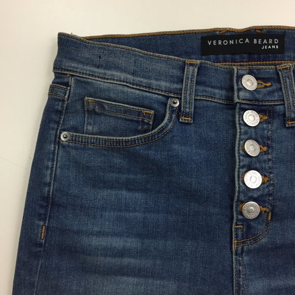 VERONICA BEARD Beacon Wash Carolyn Baby Boot High Rise Raw Asymmetric Hem Jeans - Picture 8 of 12